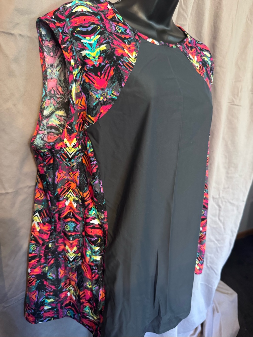 NWT Black Swim Coverup with Multicolor Print Panels SPF Coverage